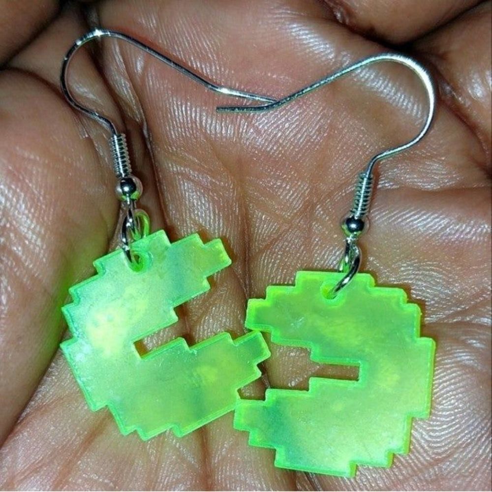 Green Retro Cartoon Game Earrings For Kids And Adults